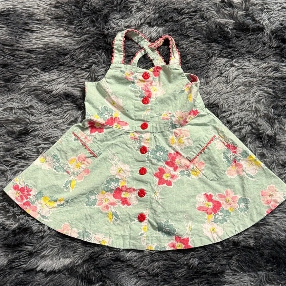 Ralph Lauren Floral Dress Red Buttons Pockets Sundress Girl's Size‎ 12 Months